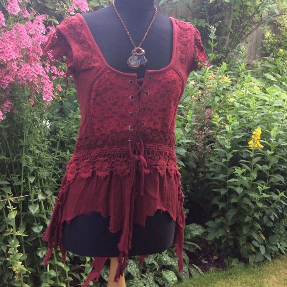 Fairy woodland nymph floral embroidered top